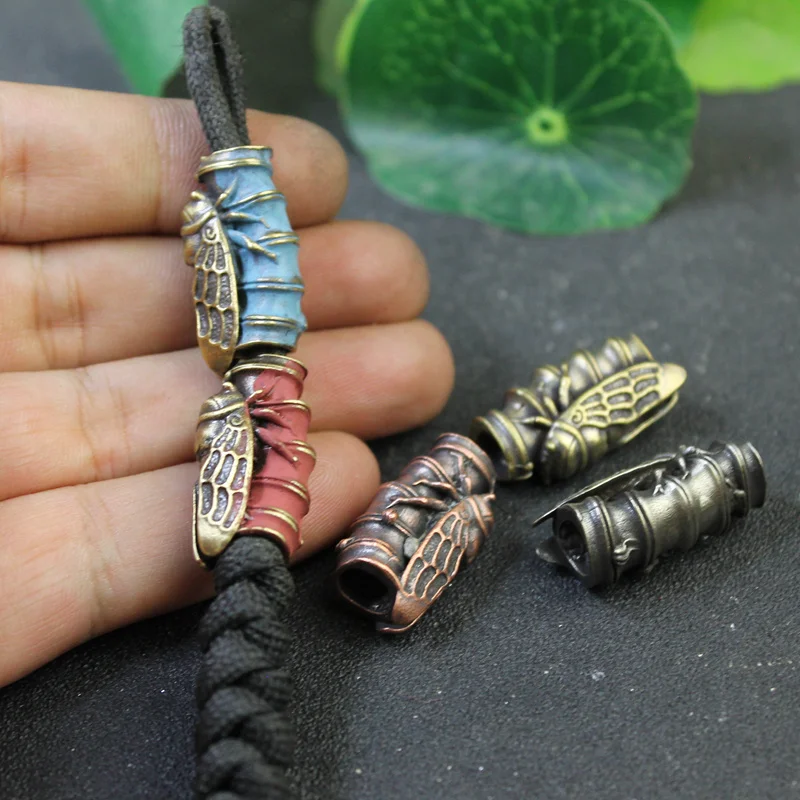 Bamboo Cicada Brass Knife Beads DIY Handmade Paracord Beads Lanyard Pendants Accessories EDC Outdoor Tool Umbrella Rope Hangings view 4