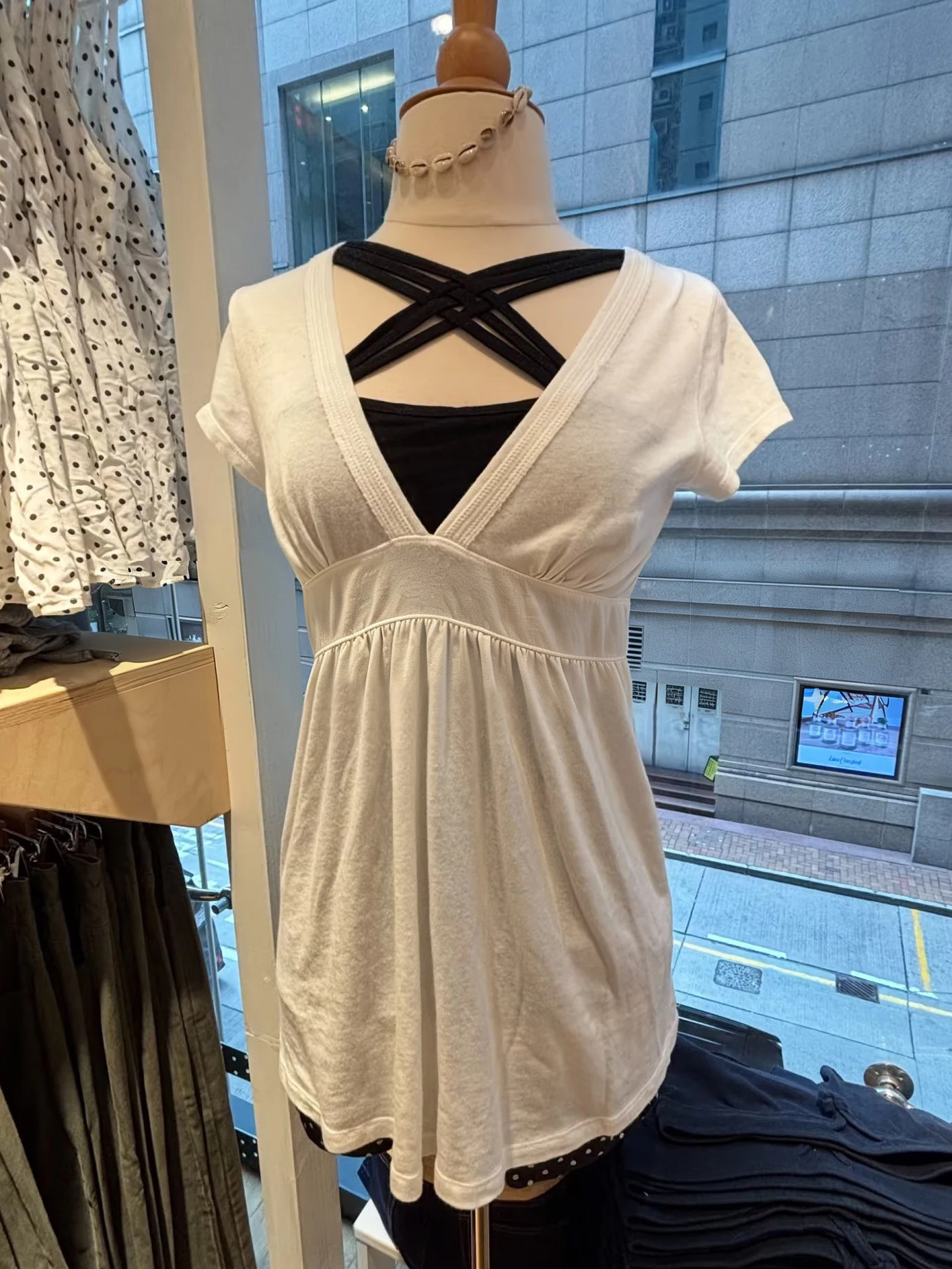 Simple White Cotton Long T-shirts Woman Summer Sexy Deep V-neck Short Sleeve Tees Solid Sweet All-match High Waist Tshirts New
