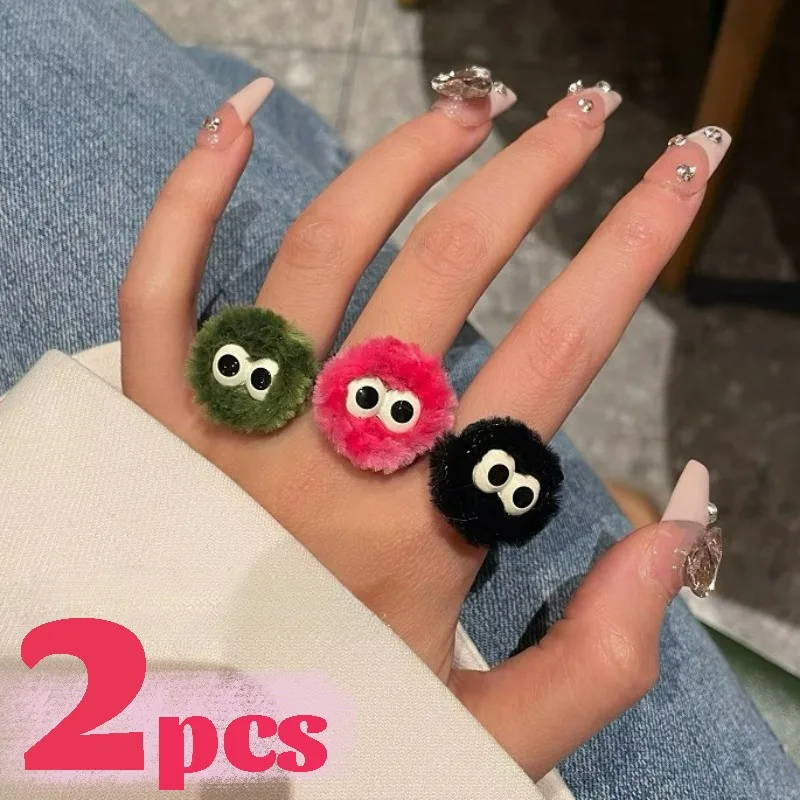 Briquettes Plush Rings Fashion Cute Black Eyes Cartoon Funny Lovely Winter Personalized Women Men Jewelry Gift Finger Ring