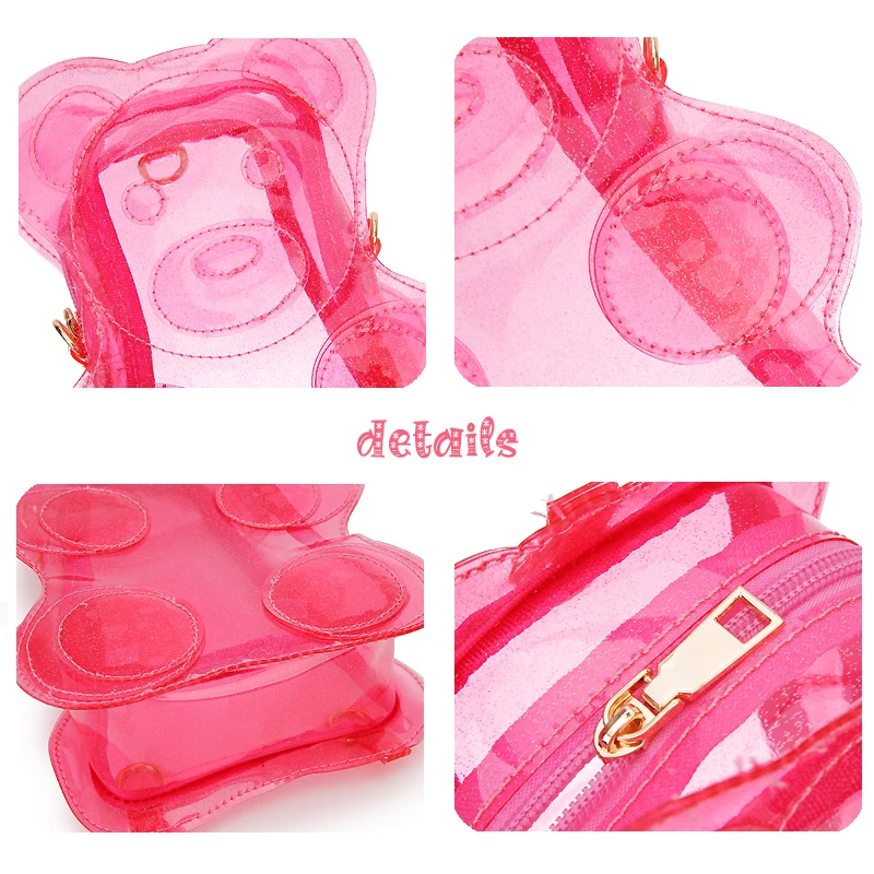 Pink Glitter Transparent Bear Women Backpack Kawaii Girls Clear Purse and Shoulder Bag Y2K Female Novelty PVC School Bag Gifts