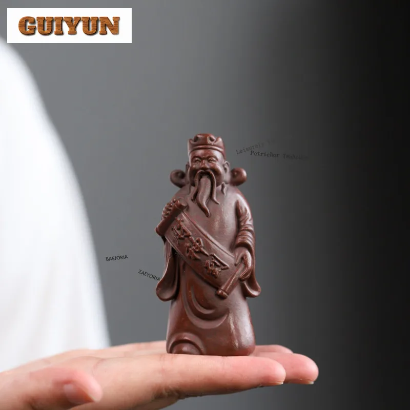 HOYIHM Yixing Purple Clay God Of Wealth Tea Pet Traditional Fish Tank Landscaping Tea Figurine Play Toys Tea Statue Ornaments
