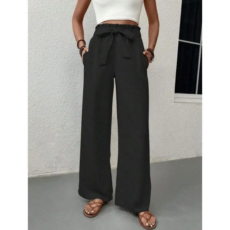 

Women's Straight Leg Pants Pure Color ket Belted Front Trousers Casual Faion PVC Material ex Winter Collection