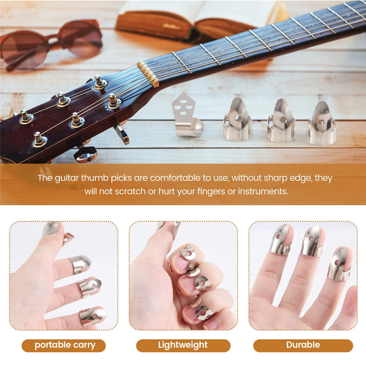 4 Uds. Púas de guitarra de dedo pulgar de Metal púas de guitarra de acero inoxidable para guitarra acústica Banjo ukelele