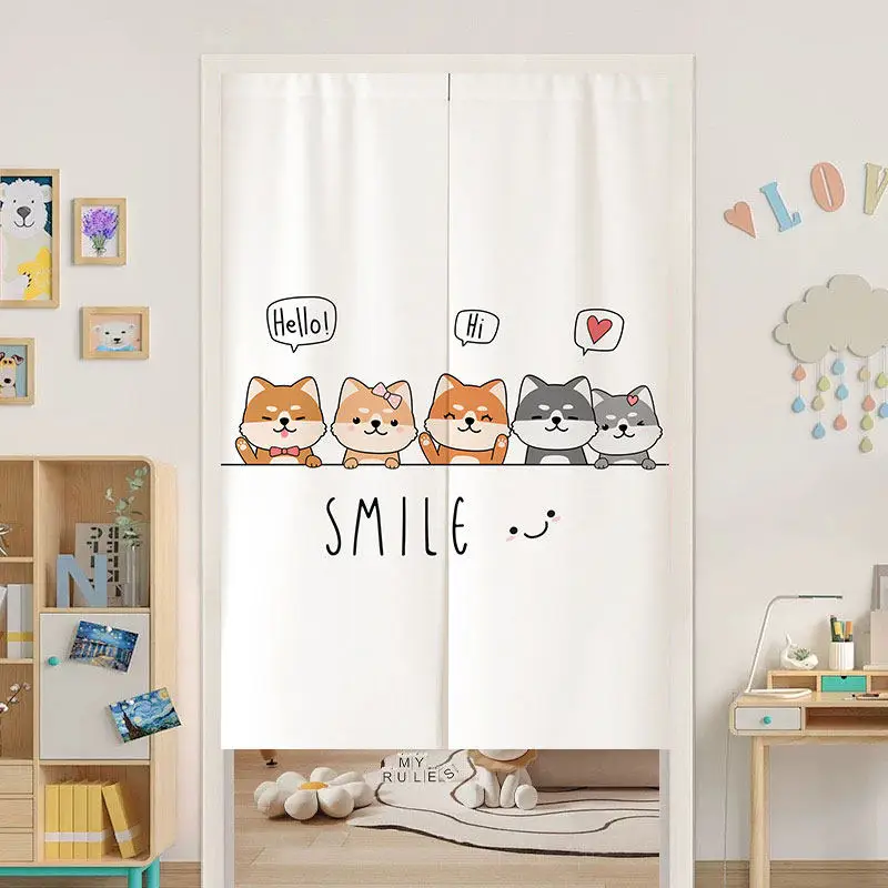 VIKAMA Cute Penguin Family Door Curtain Cartoon Animal Print Privacy Curtain Kids Bedroom Entrance Partition Home Decoration