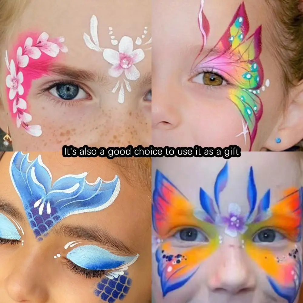8Pcs Face Tattoo Face Painting Stencils Hollowed Flexible Face Paint Templates Multiple Pattern Reusable DIY Makeup Tools
