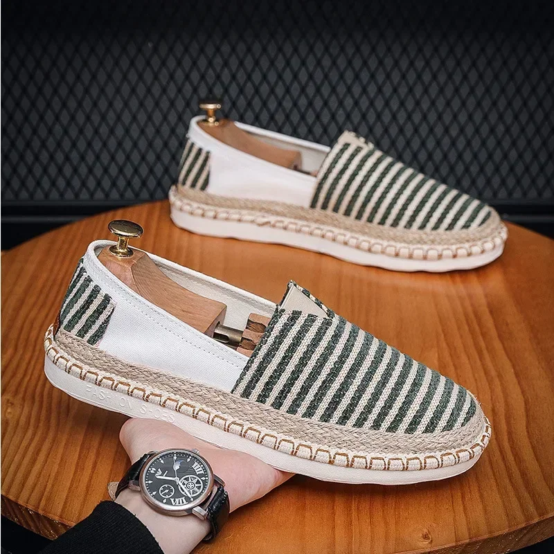 

Summer New Men Shoes Fashion Woven Stripes for Comfort Breathable Lightweight Casual Canvas Shoes for Men Zapatos De Hombre