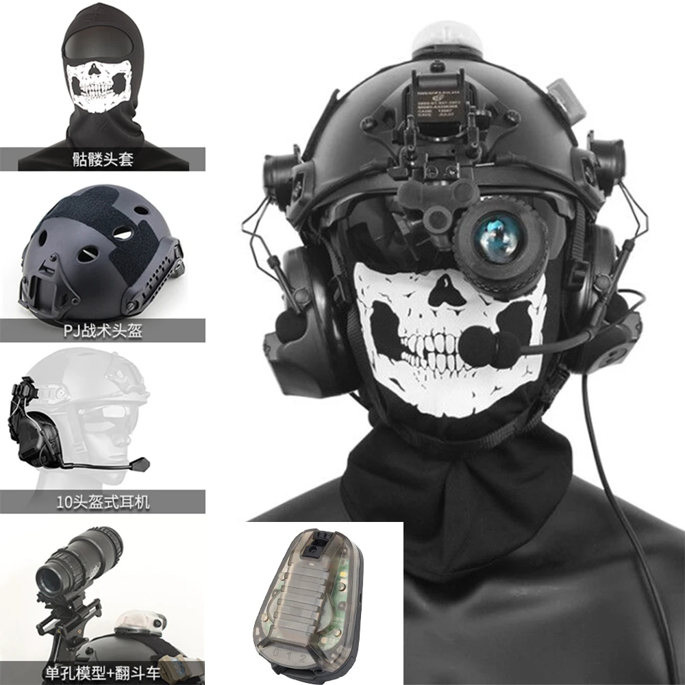

Tactical Helmet Set FAST Airsoft Protective Helmet with Earphones Monocular Night Vision Device Model Signal Light for Cosplay