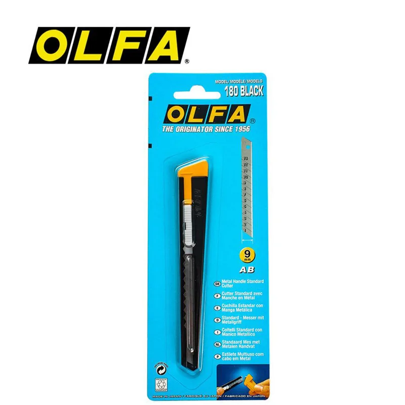 OLFA 180 Black Metal Handle Standard Cutter 9mm Lightweight Utility Knife Art Handmade Art Knives Model Cutting Tools