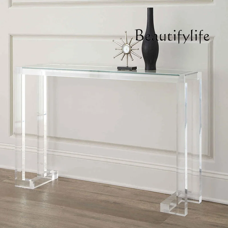 Acrylic entrance, simple modern high-end light luxury glass desk, transparent entrance against the wall