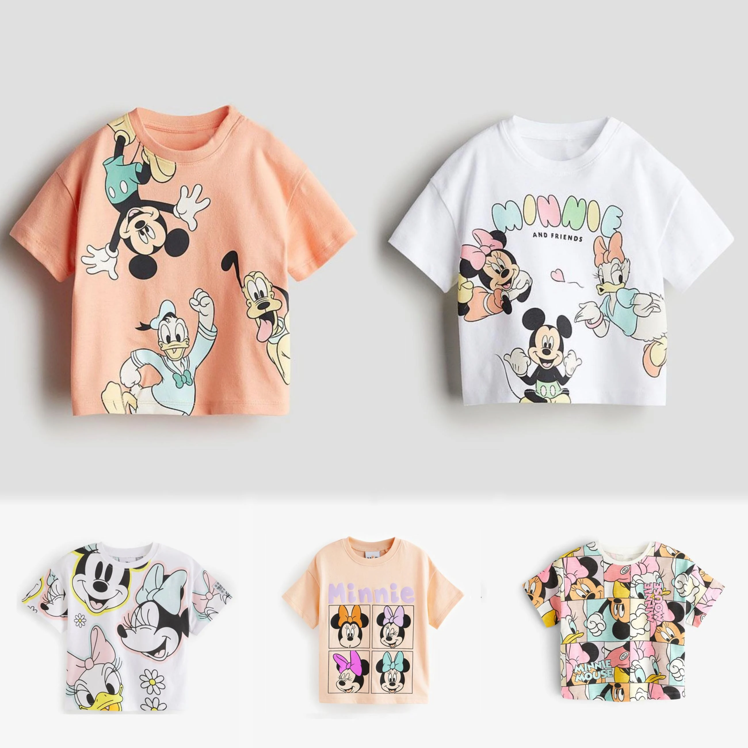 Disney Minnie Lovely Girl's Tshirt Summer Kids Clothing Loose Fashion Short Sleeve Tops Cartoon T-shirts Children Tees Clothes