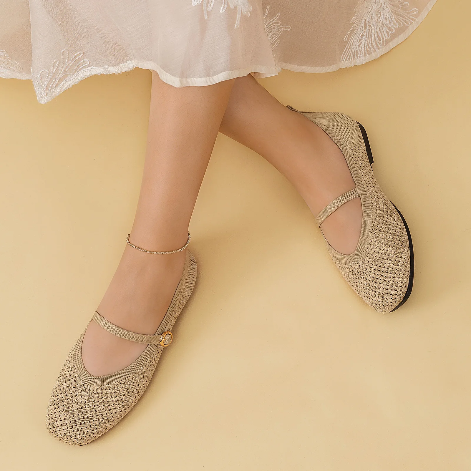 Sommerliche Damen-Mary-Jane-Schuhe mit Lochmuster, weicher flacher Sohle, leichtem Schnallenverschluss, atmungsaktiv, lässig, modisch, Ballerinas – Detail 12