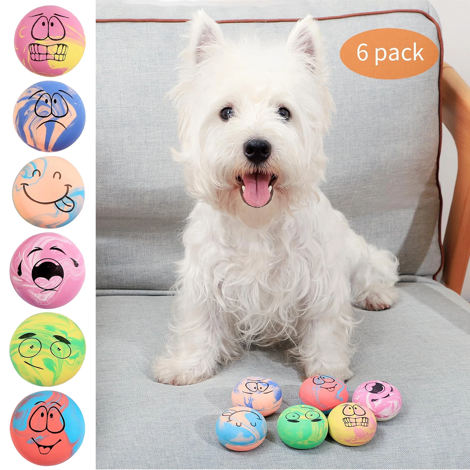 SCGK 6PCS Dog Toys Squeaker Latex Bouncy Ball Squeaky Rubber Dog Toy for Dog Small Dogs Interactive Pet Supplies Dog Accessories