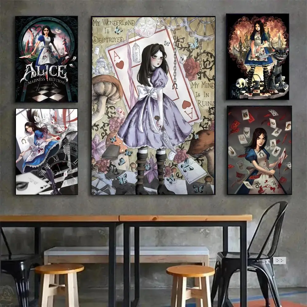 Gothic Action Game A-Alice Madness Returns Poster Painting Wall Art Mural for Living Room Home Decor and Gifts