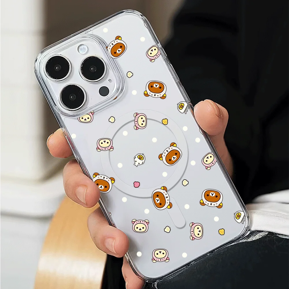 Cartoon Cute Rilakkumas Phone Case for iPhone 12 11 13 14 15 16 Max Pro Plus Magsafe Magnetic Wireless Cover