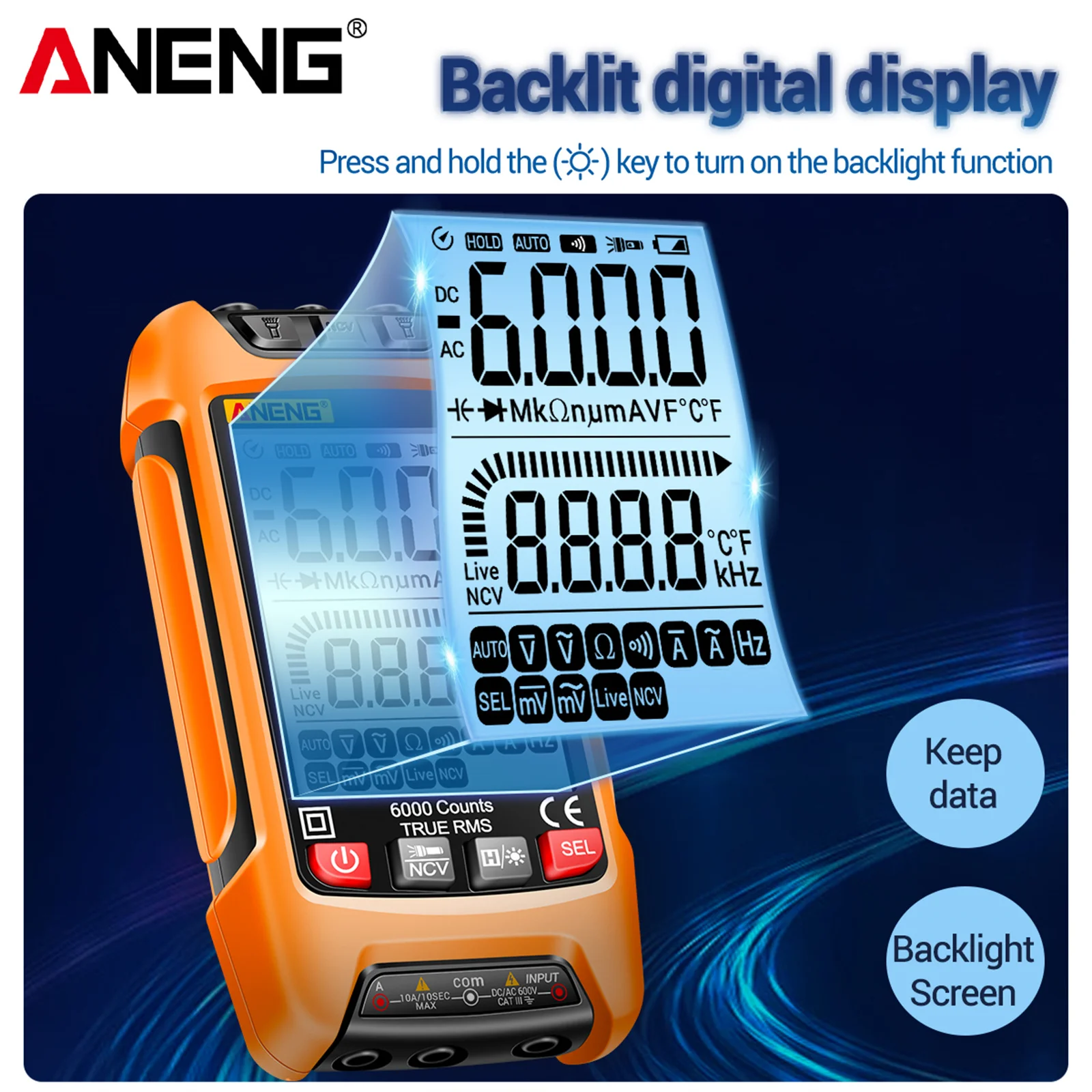 ANENG SZ01 Portable Multimeter ABS Silicone 6000 Counts NCV Zero Fire Wire Continuity Buzzer AC DC Current Voltage Test Meter