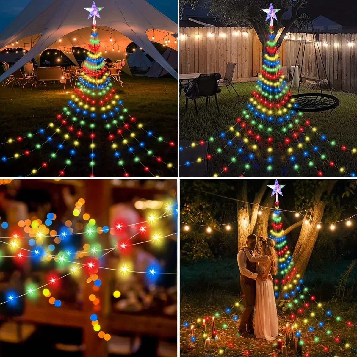 1PC vijfpuntige ster watervalverlichting USB / kerstlichtslingers op zonne-energie voor kerstfeest Halloween Home Decor