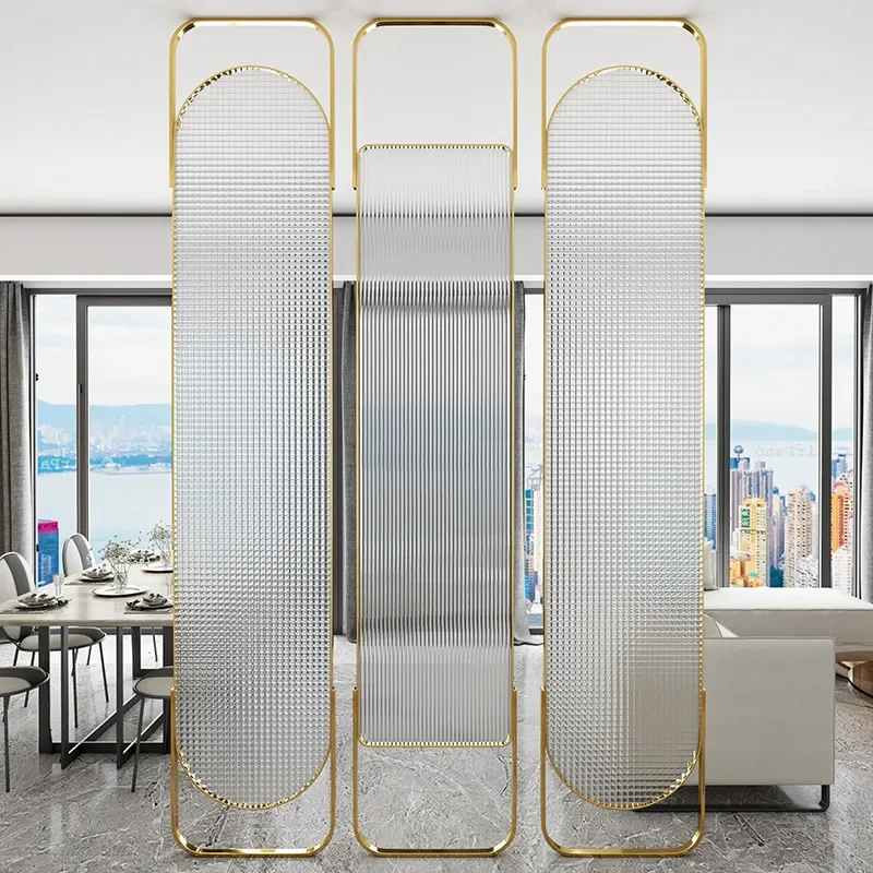 for Light Luxury Ultra-White Changhong Glass Partition Entrance Guest Restaurant Simple Modern Stainless Steel Screen Metal