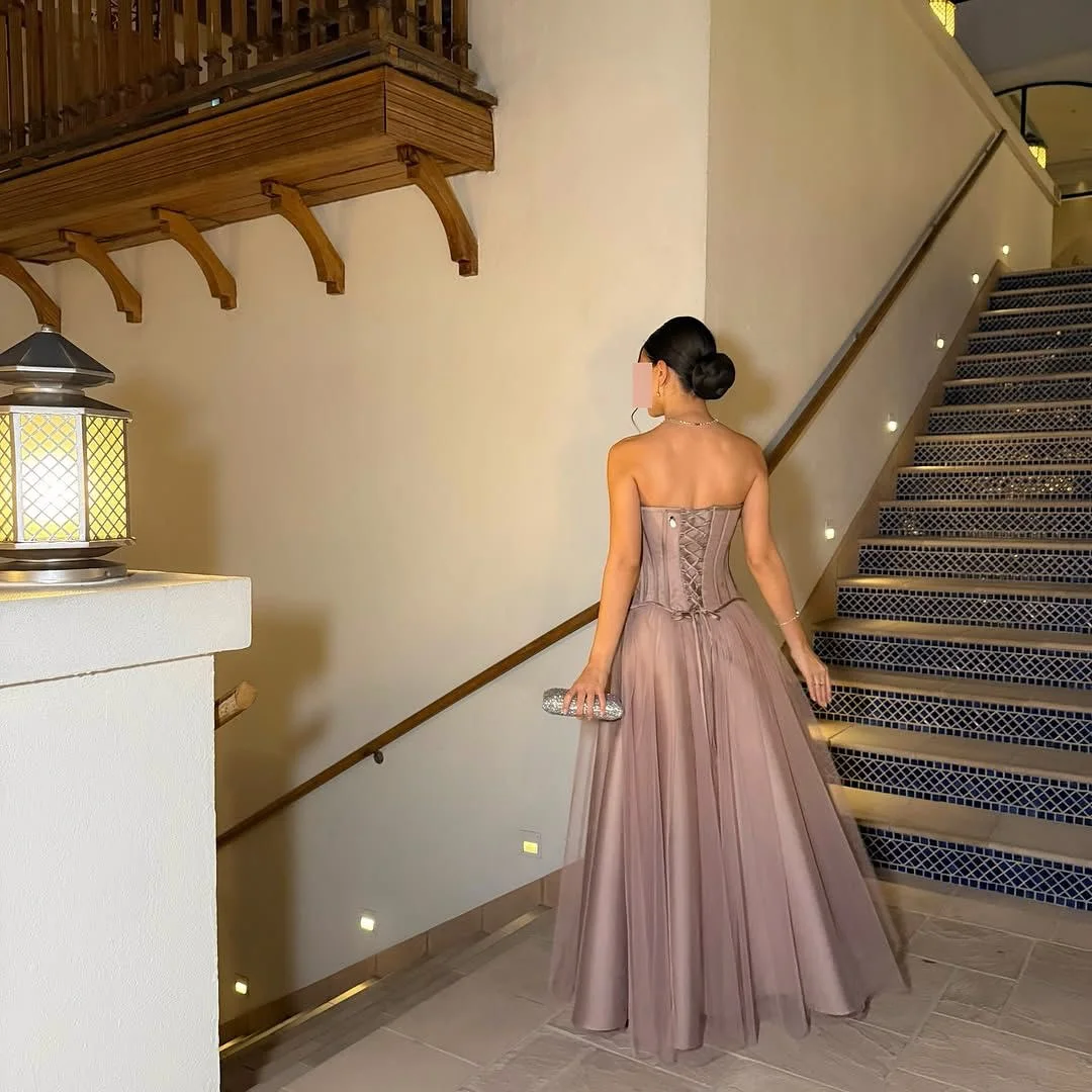MD New Customized Ruched Sleeveless Elegant Evening Dresses For Special Occasion Satin Back Lace-up A-Line Tulle Prom Dress 2025