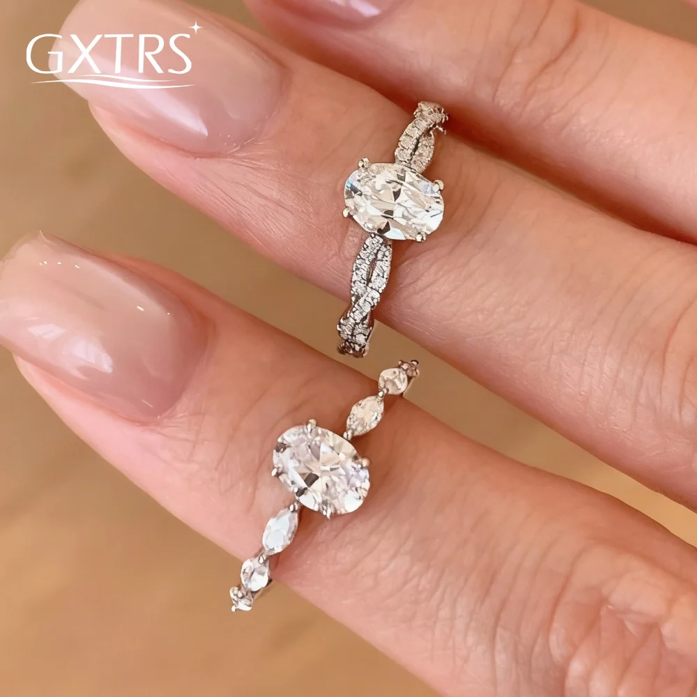 

GXTRS 1 карат овальные кольца с муассанитом для женщин S925 серебро модные сверкающие бриллианты свадьбы юбилейное кольцо 18 К позолоченные ювелирные изделия