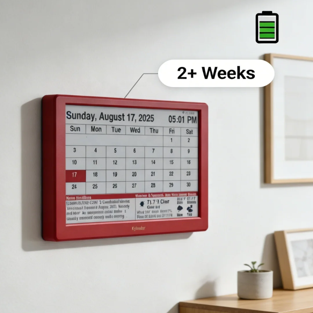 Intelevia 7-inch Eye-Care E-Ink Smart Calendar 800x480 Resolution Multi-Language 43-Country Holiday Sync World Clock for Global