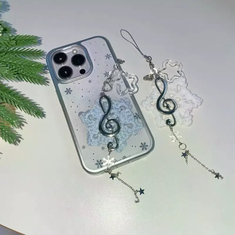 【w】ins-стиль-вязание-шерстяной-бант-снежинка-брелок-для-мобильного-телефона-веревка-кулон-зимняя-сумка-со-снежинками-кулон-украшения-аксессуары