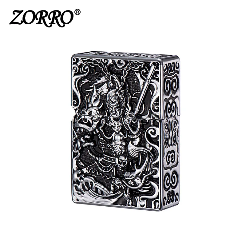 Wukong ZORRO Pure Copper Heavy Armor Kerosene Lighter Personalized Embossed Classic Grinding Wheel Ignition Windproof Lighters