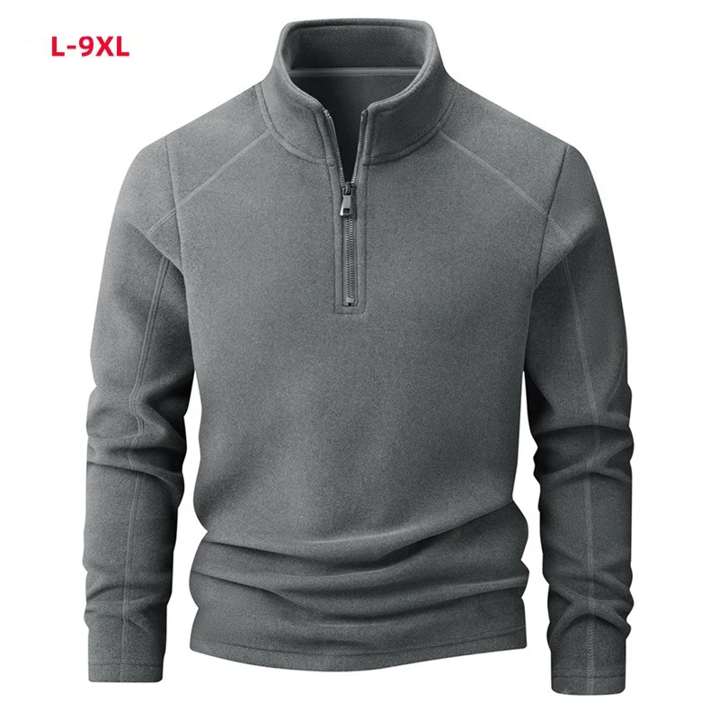 Autumn Winter Men's Polartec Fleece Jackets Fashion Men Half- Zipper Pullover Coats Men Soft Shell Warm Sweatshirt Clothing 8XL