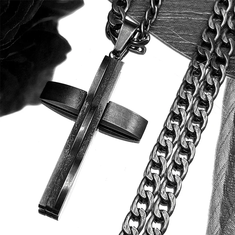 

Hip Hop Dark Style Big Cross Pendant Necklace Stainless Steel Chain for Men Crucifix Gun Black Chain Necklaces Party Jewelry