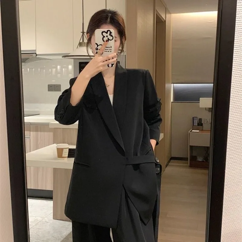 

Elegant Womens Suit Trousers Set Minimalist Office Wear 2025 Spring Autumn Fashion Temperament Two Piece Outfit Plus Size Coat
