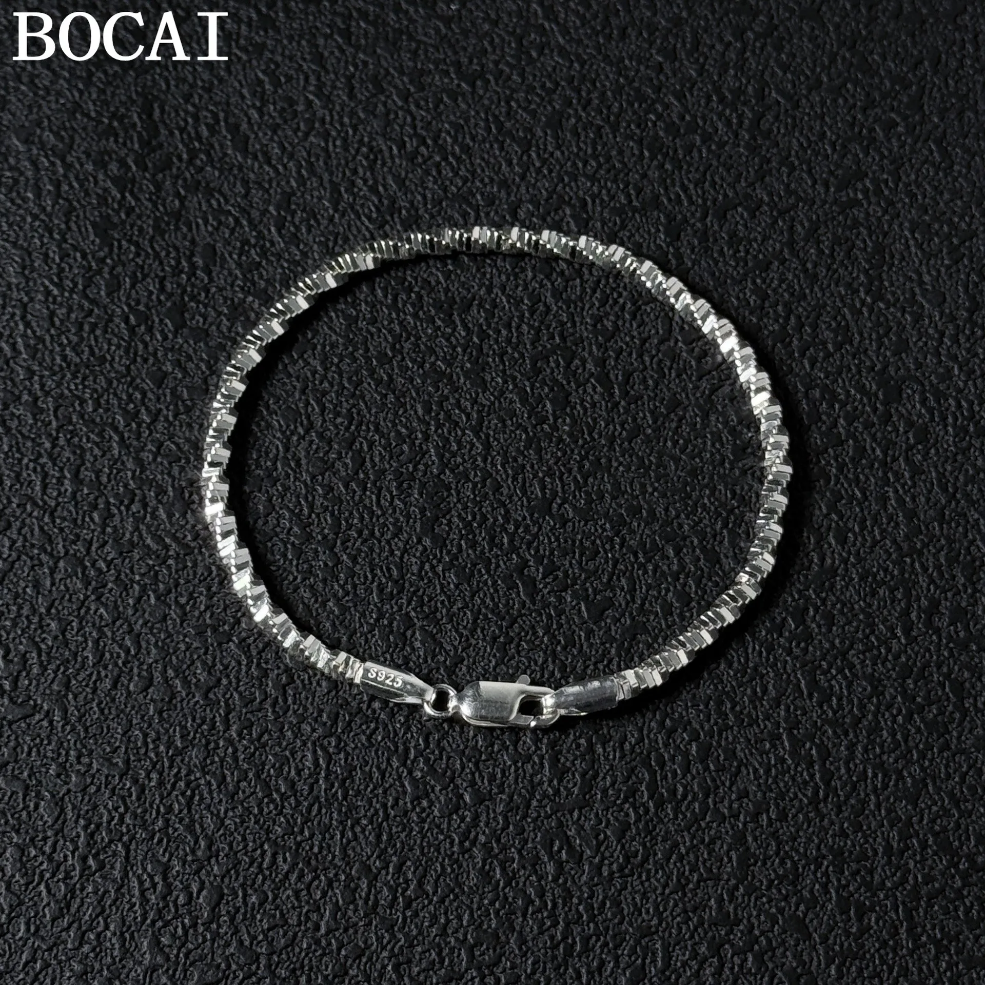 BOCAI New S925 Sterling Silver Jewelry Fashionable And Simple Sparkling Broken Silver Bracelet Selected Gift For Men and Women