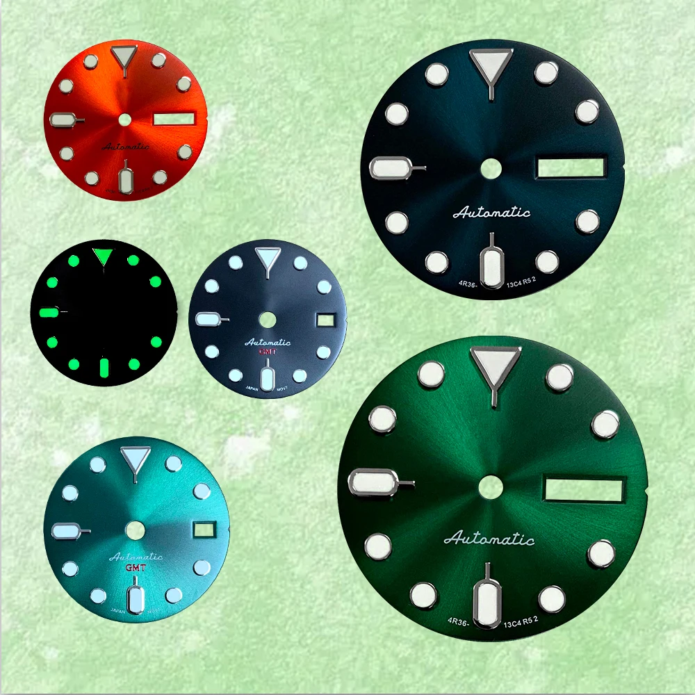 

Циферблат 28,5 мм с логотипом S, подходит для механизма NH35/NH36, зеленые светящиеся аксессуары для модификации часов