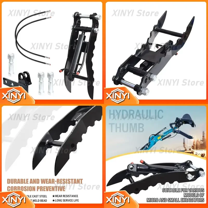 for New River Construction Mini Excavator Attachments 1-3 Tons Hydraulic Thumb Clamp Digger Small Digger Branch Gripper