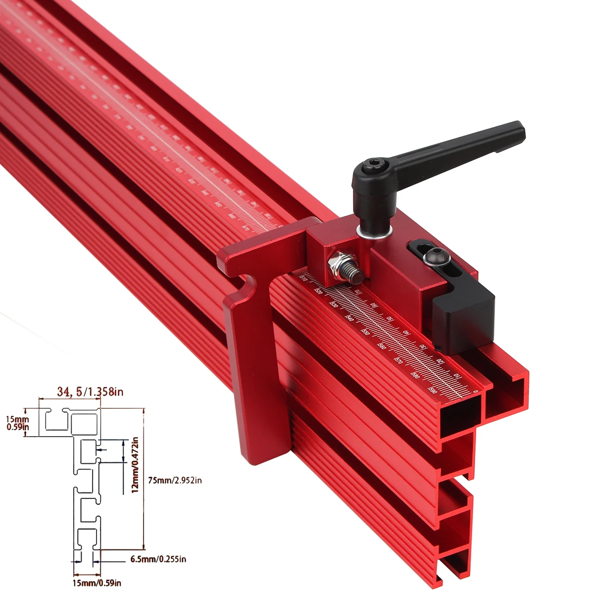 40CM 75 Type Red Aluminum Profile Router Fence Multi T-Track Table Saw Fence Woodworking T-Slot Miter Track Fence Stopper