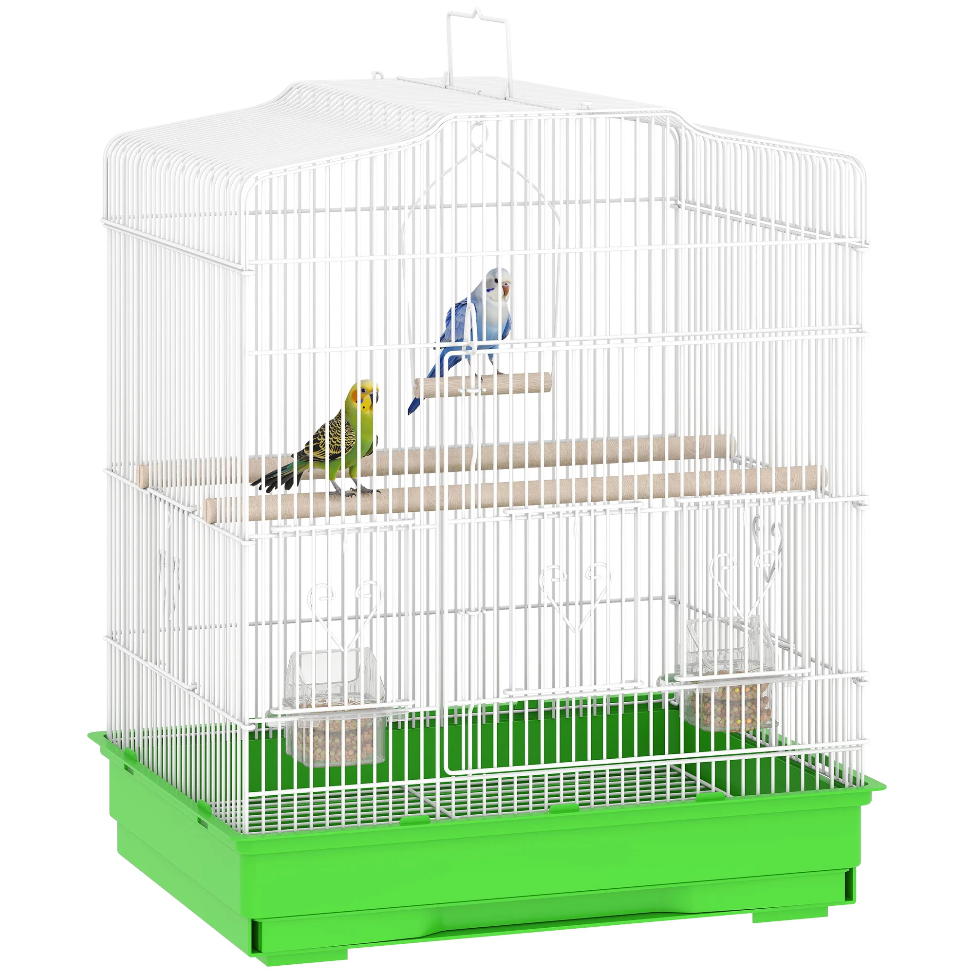 Pawhut Vogelkooi 46,5x36x59 cm met 2 voerbakken, 2 zitstokken, schommel, uitneembare lade en stalen frame