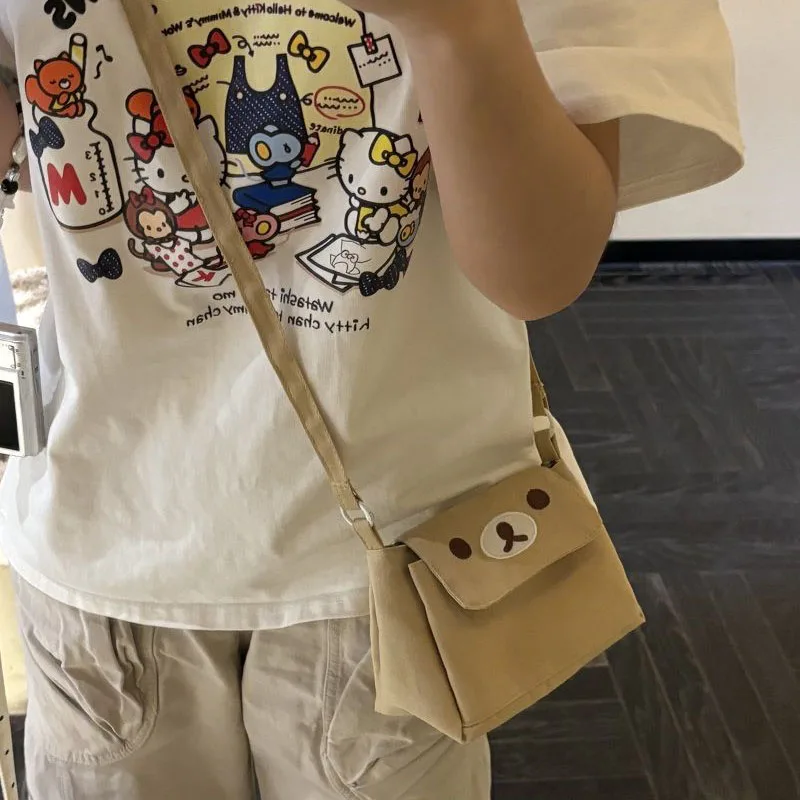 2026 Rilak-kuma Bear Crossbody Bag Cartoon Rilak-kumas 3 Layer Tote Bag Phone Passport ID Card Mini Storage Bag for Girls Women