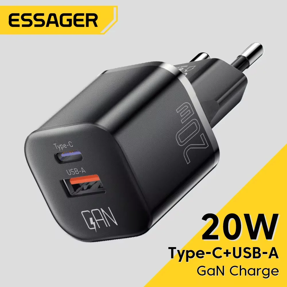 Essager-cargador USB tipo C GaN de 20W, carga rápida PD, QC 3,0, para iPhone 14, 13, 12, 11 Pro Max, Mini iPad