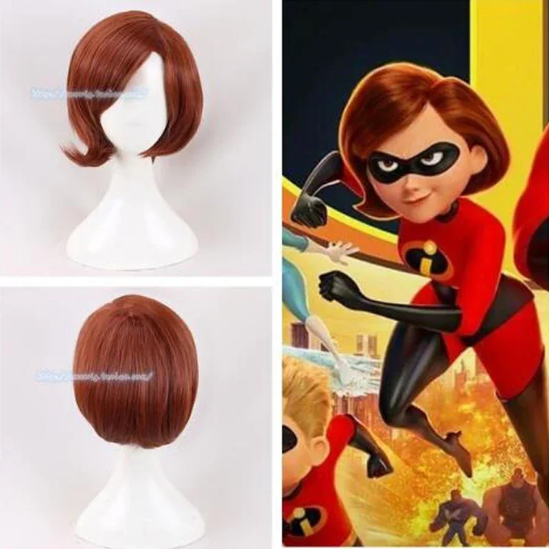 الخارقون هيلين بار Elastigirl قصيرة بوب تأثيري الباروكات للنساء قبعة شعر مستعار MN1