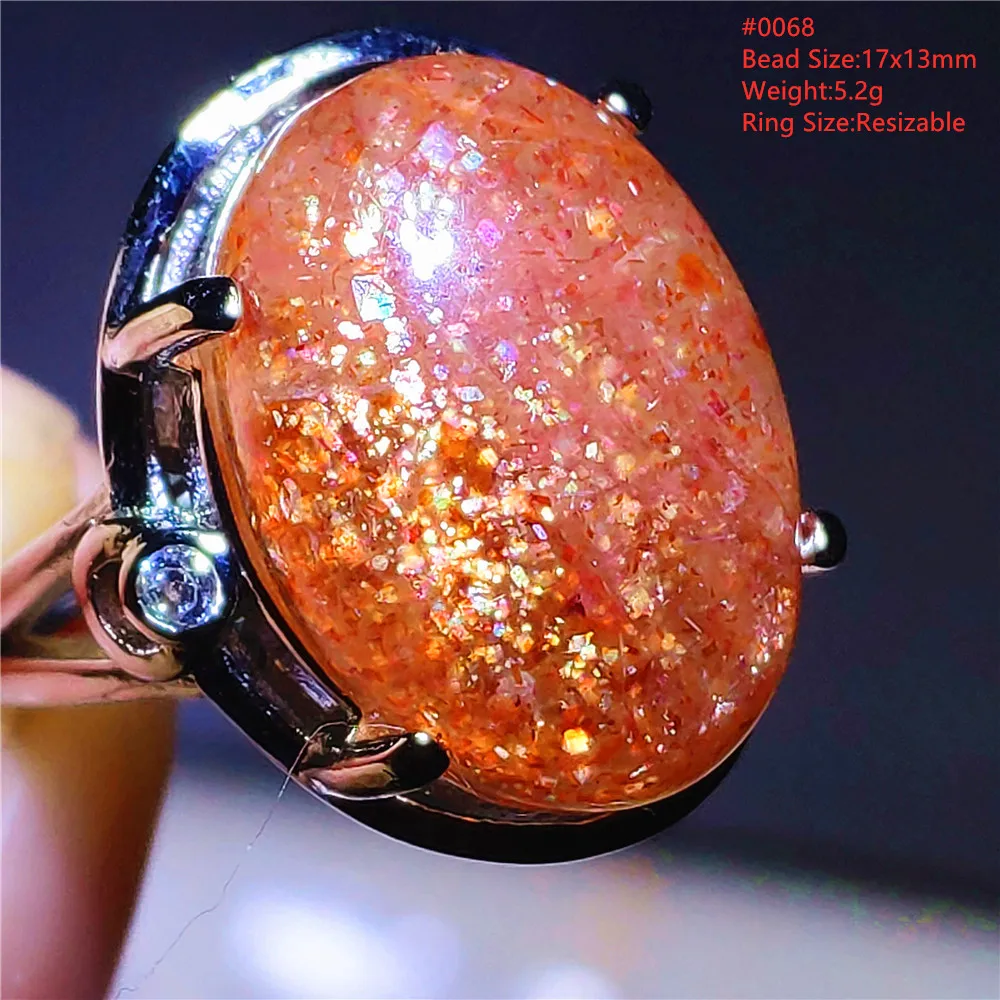 Anillo de piedra solar de fresa naranja de oro Natural para mujeres y hombres, anillo ajustable ovalado de Plata de Ley 925 con ojo de gato y destello raro AAAAAA