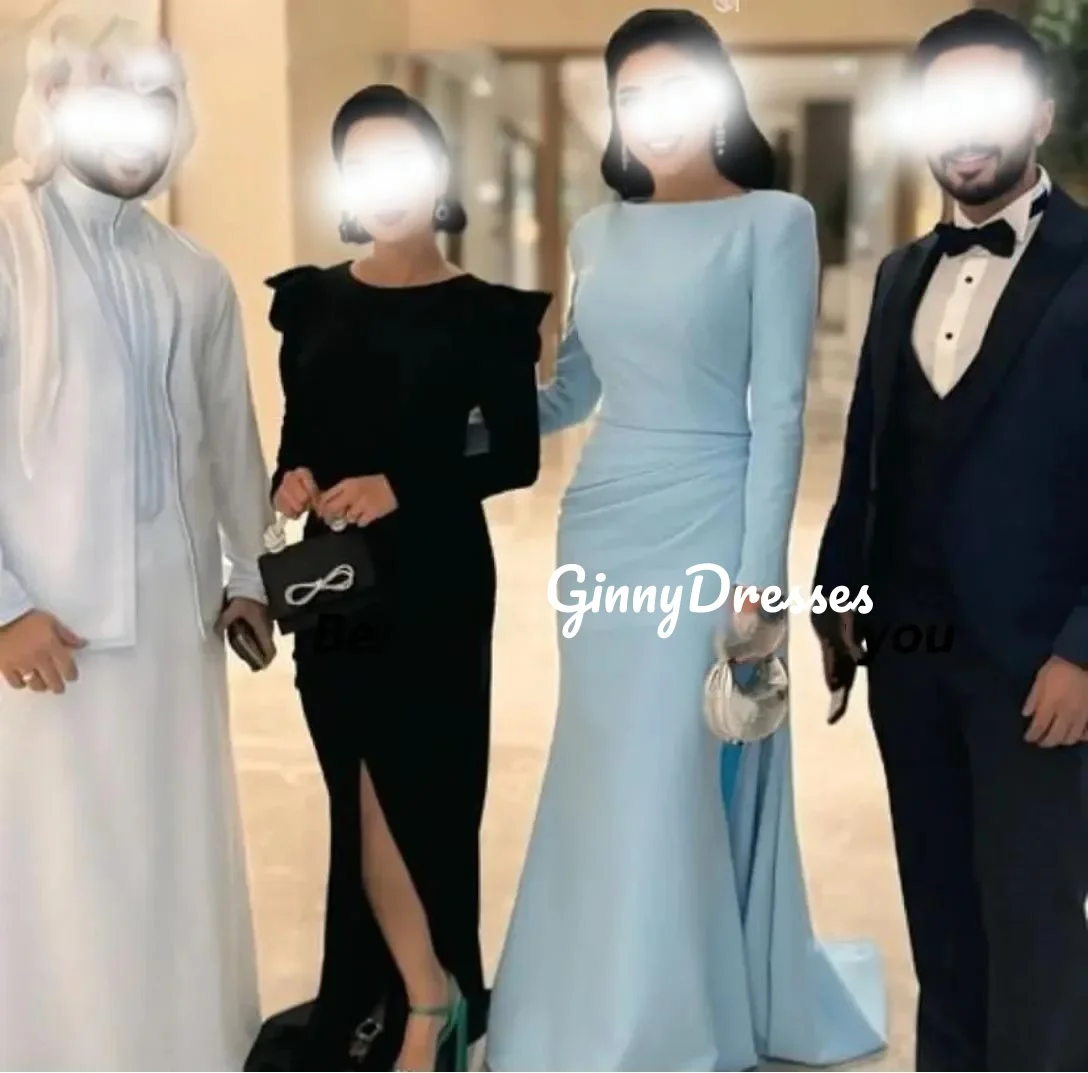 Customized Dresses For Prom Mermaid Scoop Neckline Floor-Length Ruffle Luxury Evening Dresses Long Sleeves Wedding Party Dress