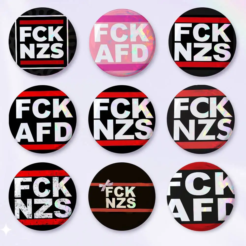 A-Fck Nzs Cute Cool Round Pin Badge Set For Anime Game Music Cartoon Fans Backpack Denim Jacket Hat Decoration