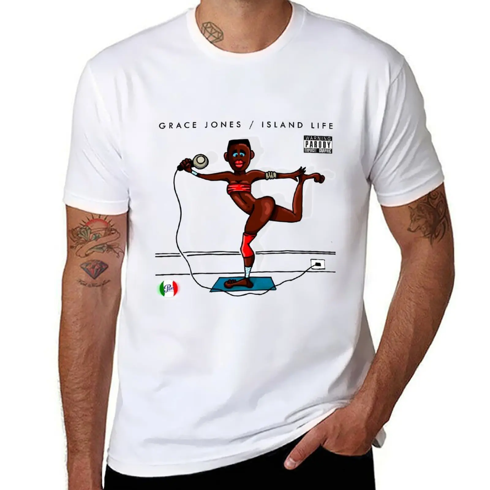 

Grace Jones - Island Life Parody T-Shirt mens graphic t shirts t shirts for man pack cotton T-Shirt