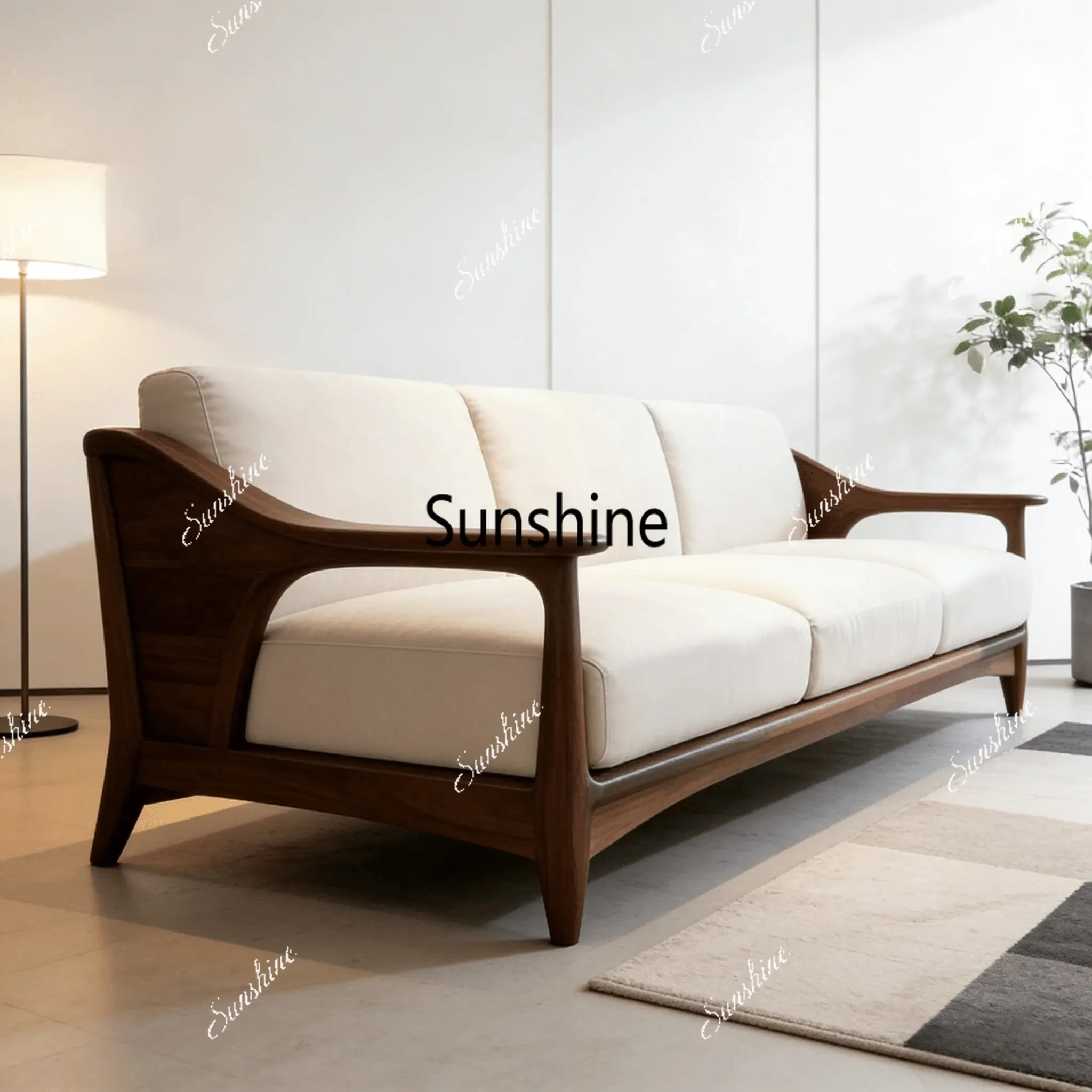 

New Chinese style, solid wood sofa living room, large and small apartment fabric light luxury furnitureY