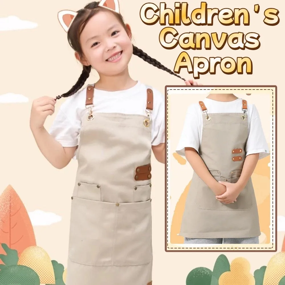 Minimalist Children's Canvas Apron Lightweight Solid Color Kids Cooking Apron Stain Resistant Adjustable Kids Chef Costume - view 3