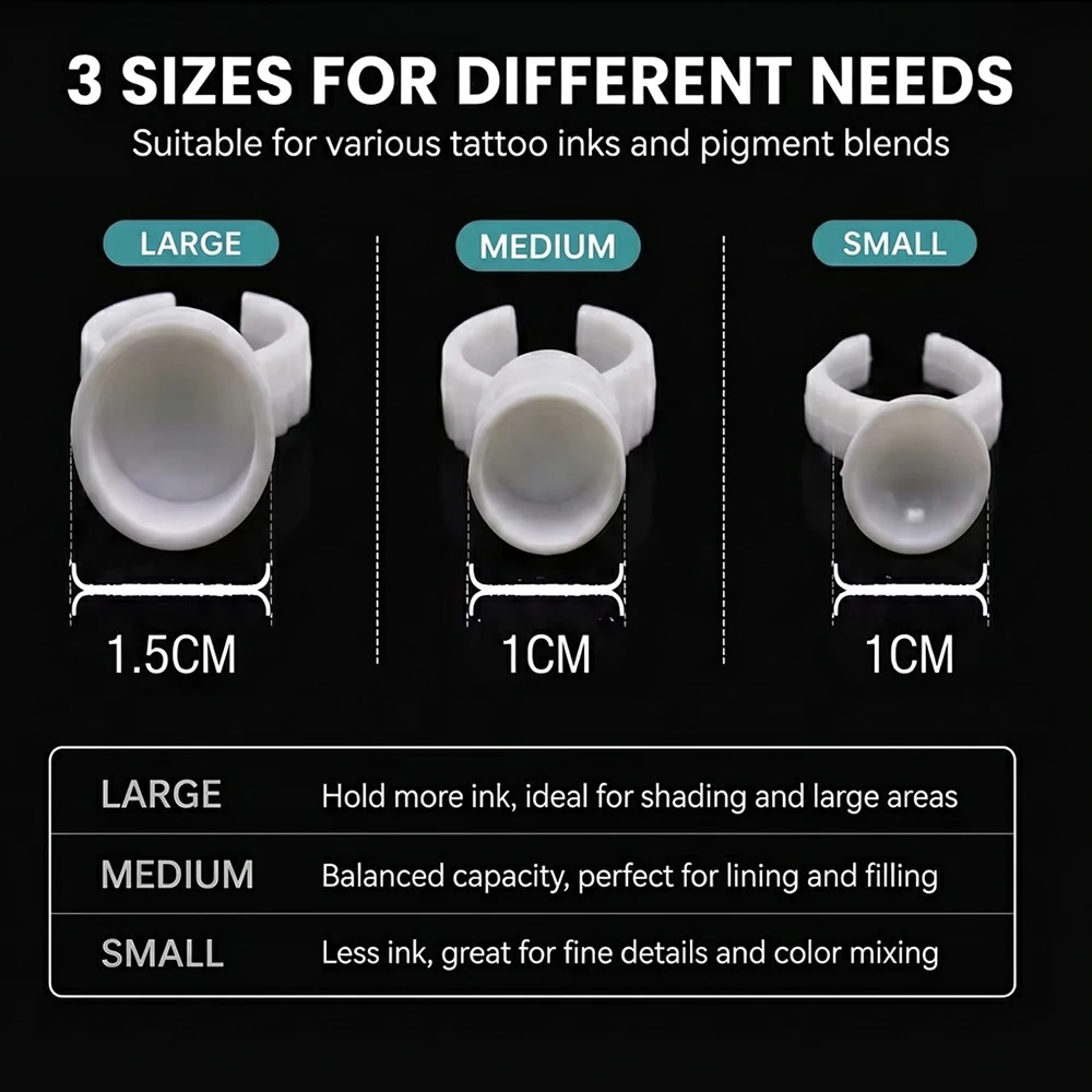 Tattoo Ink Ring Cups Disposable Plastic Pigment Holder Adjustable Finger Ring Ink Holder S M L Extension Caps Tattoo Accessories