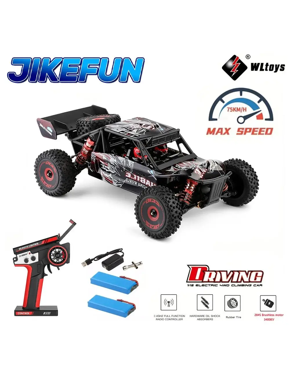 WLtoys 124016 RC Auto 75km/h 4WD Offroad Hochgeschwindigkeits-Fernsteuerungstruck Elektrisches Drift-Kletter-Rennfahrzeug Spielzeug