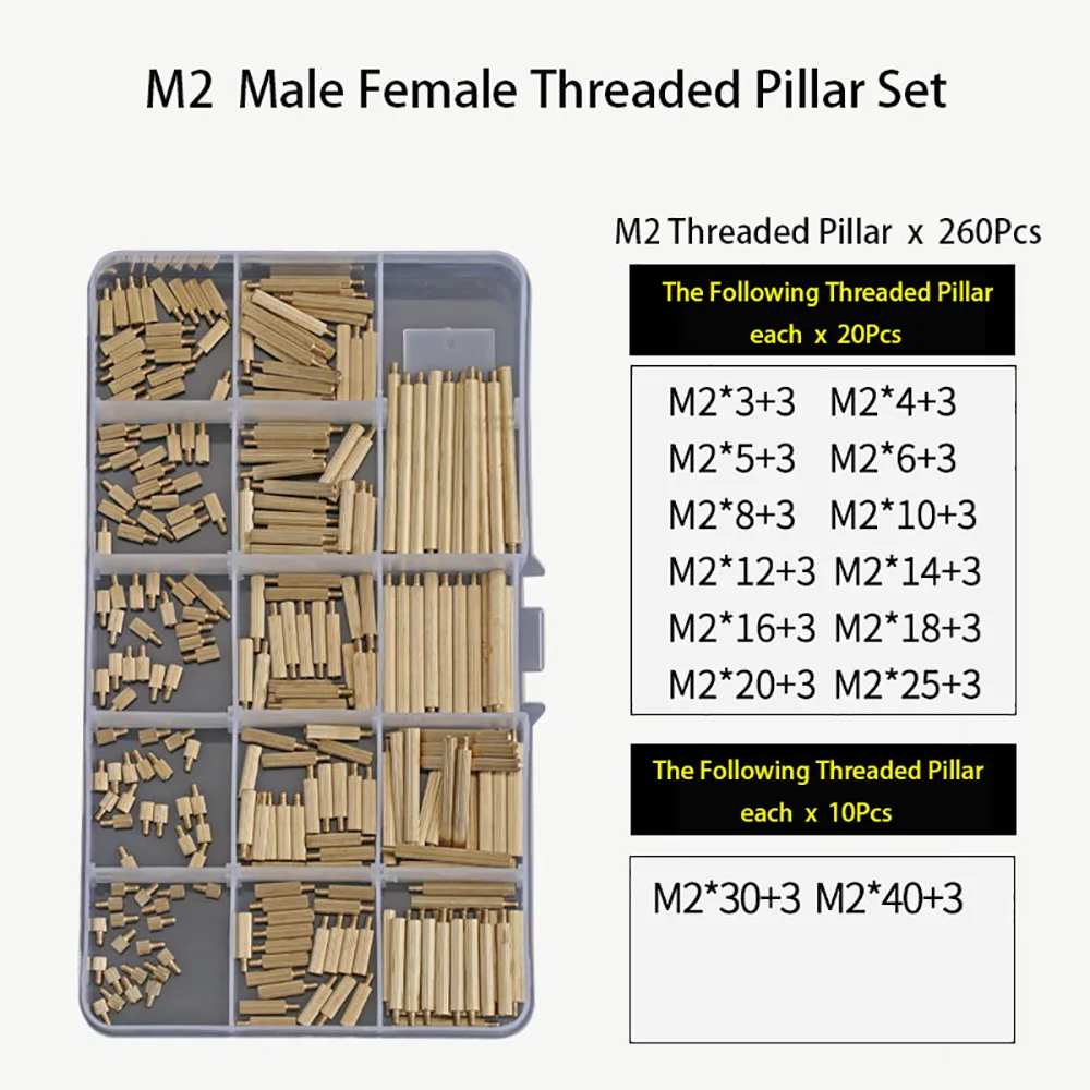 M2 Brass Knurled Threaded Standoff Set Male To Female & Female To Female Solid Pillars Length 3-40mm PCB Assembly Hardware Kit