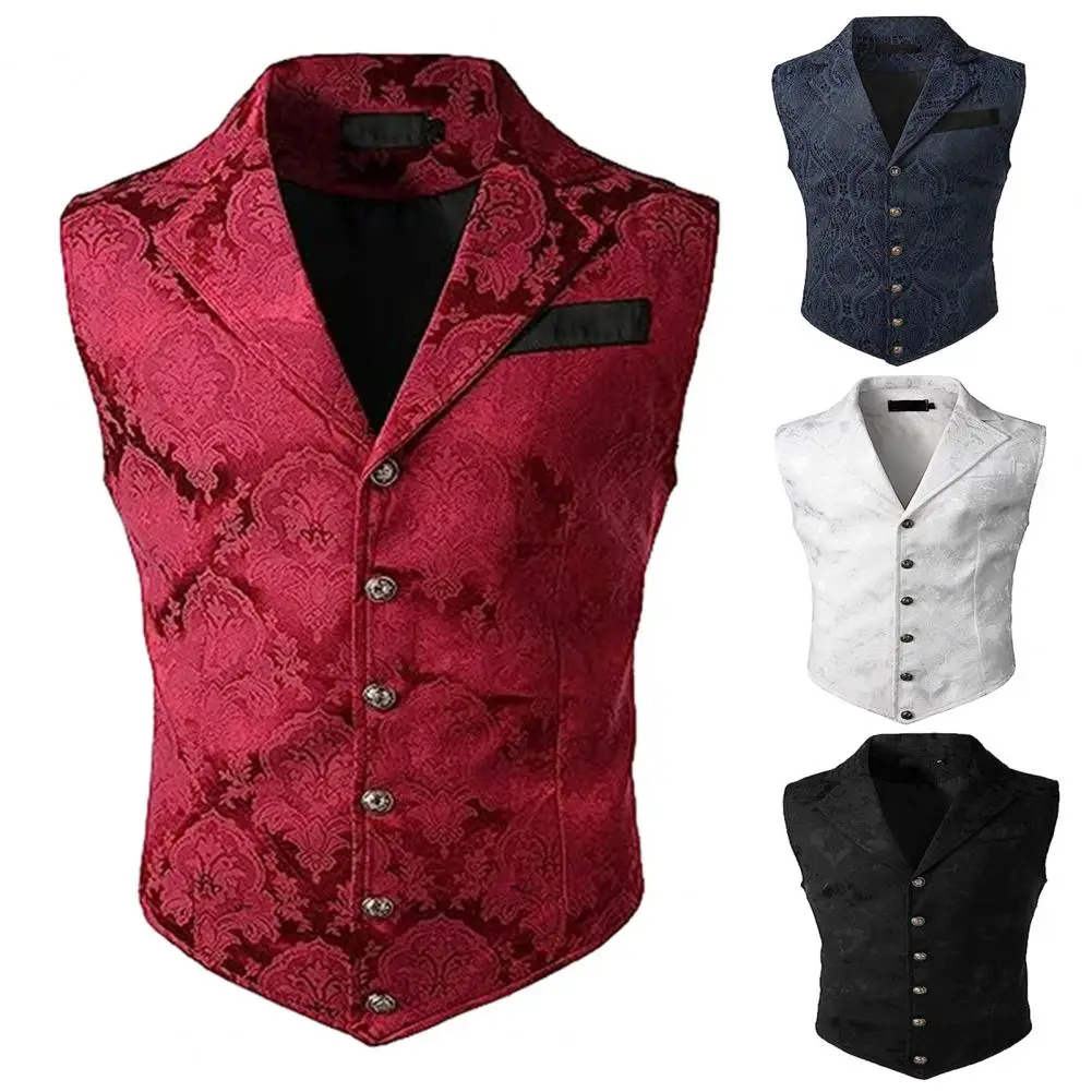 Men Suit Vest Formal Business Style Sleeveless Vest Jacket Solid Color Turn-down Collar Single-breasted Buttons Groom Waistcoat