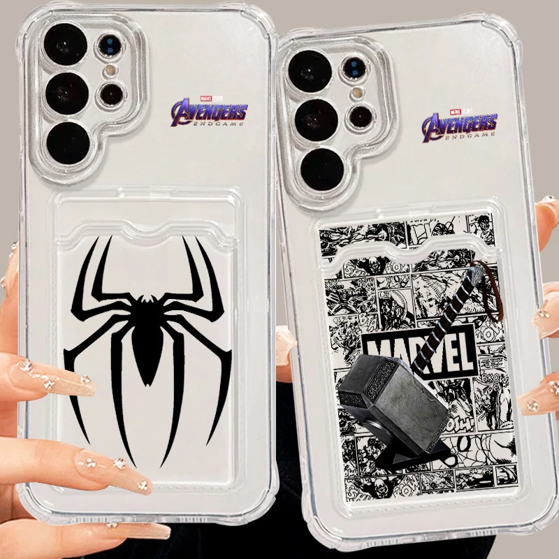 Marvel Cartoon Art For Samsung A73 A72 A54 A71 A52 A53 A32 A22 A14 A13 A23 5G Photo Card Bag Transparent Back Phone Case