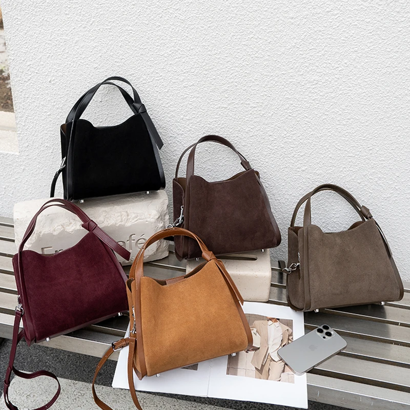

Women Suede Cow Leather Classic Shoulder Bag Female Retro Cowhide Versatile Handbags Lady Fashion Luxury Designer Crossbody Bags