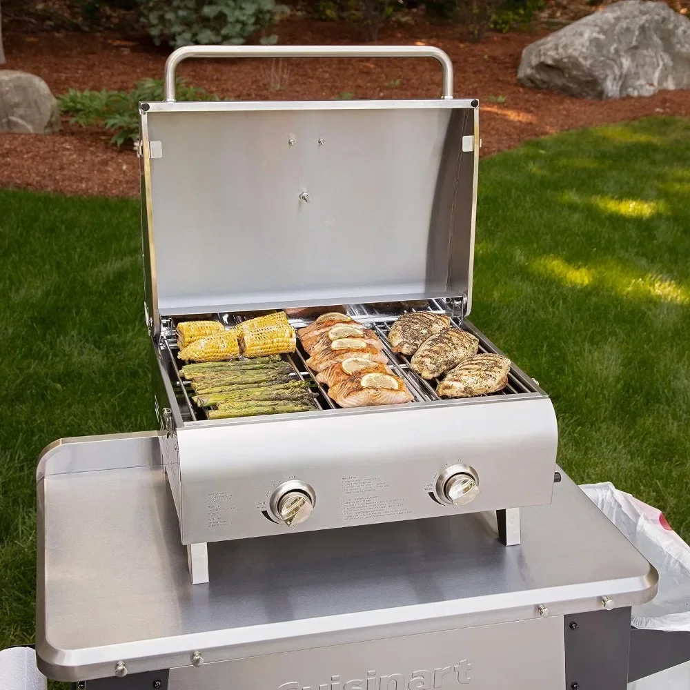 Cuisinart CGG-306 Chef's Style Portable Propane Tabletop 20,000, Two 10,000 BTU Burners,Stainless Steel Professional Gas Grill